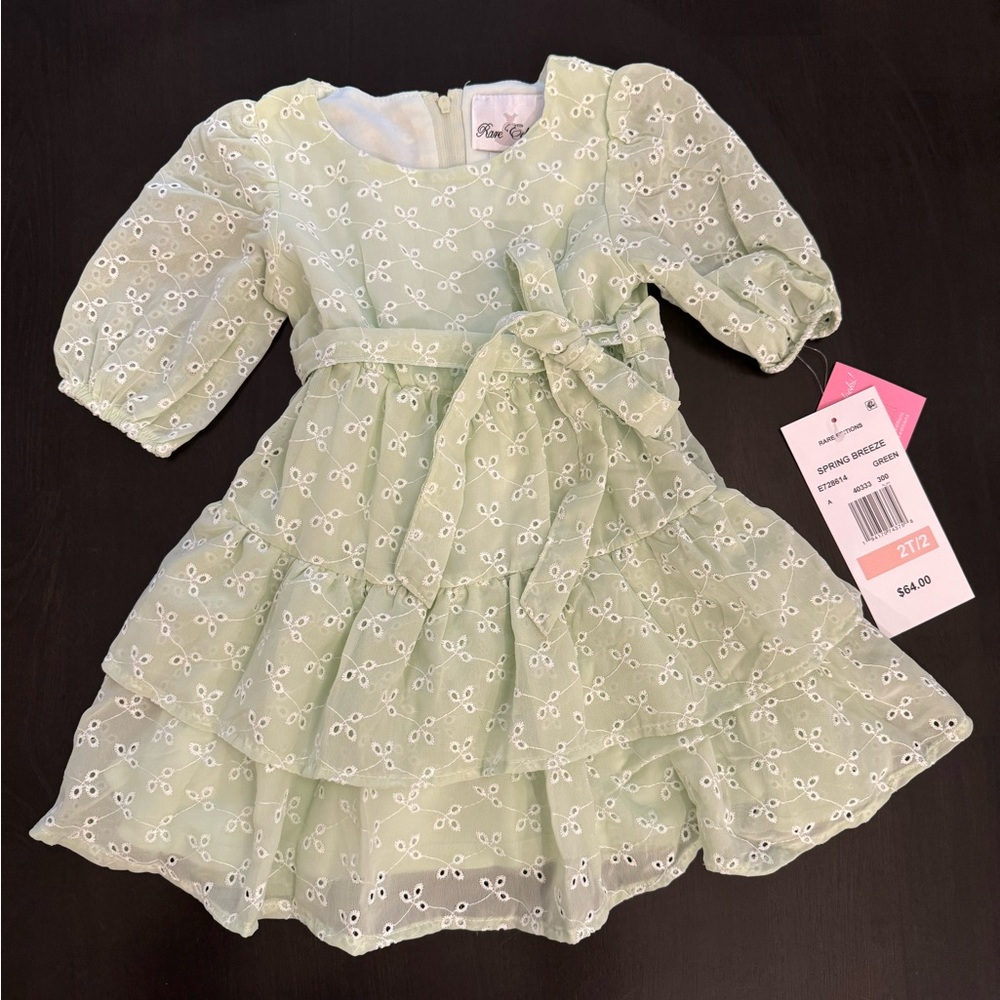 Rare Editions Dress Toddler Girls Tiered Chiffon Casual Dress / Green / 2T / NWT